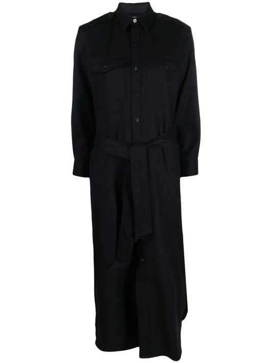 Belted Wool-Blend Shirtdress