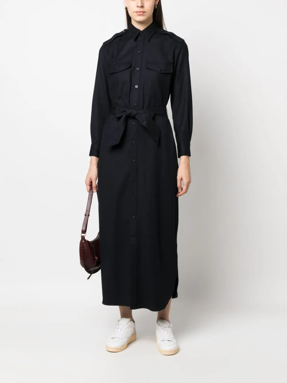 Belted Wool-Blend Shirtdress