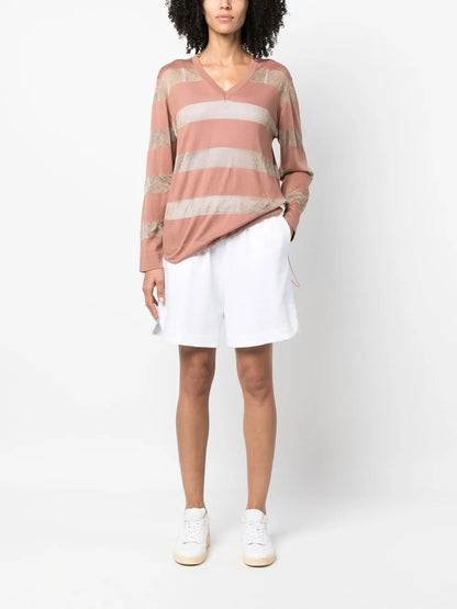 Smocked-Waist Knee-Length Shorts