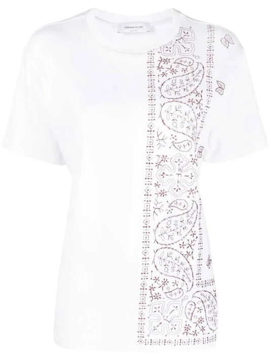 Motif-Embroidered Short-Sleeve T-Shirt