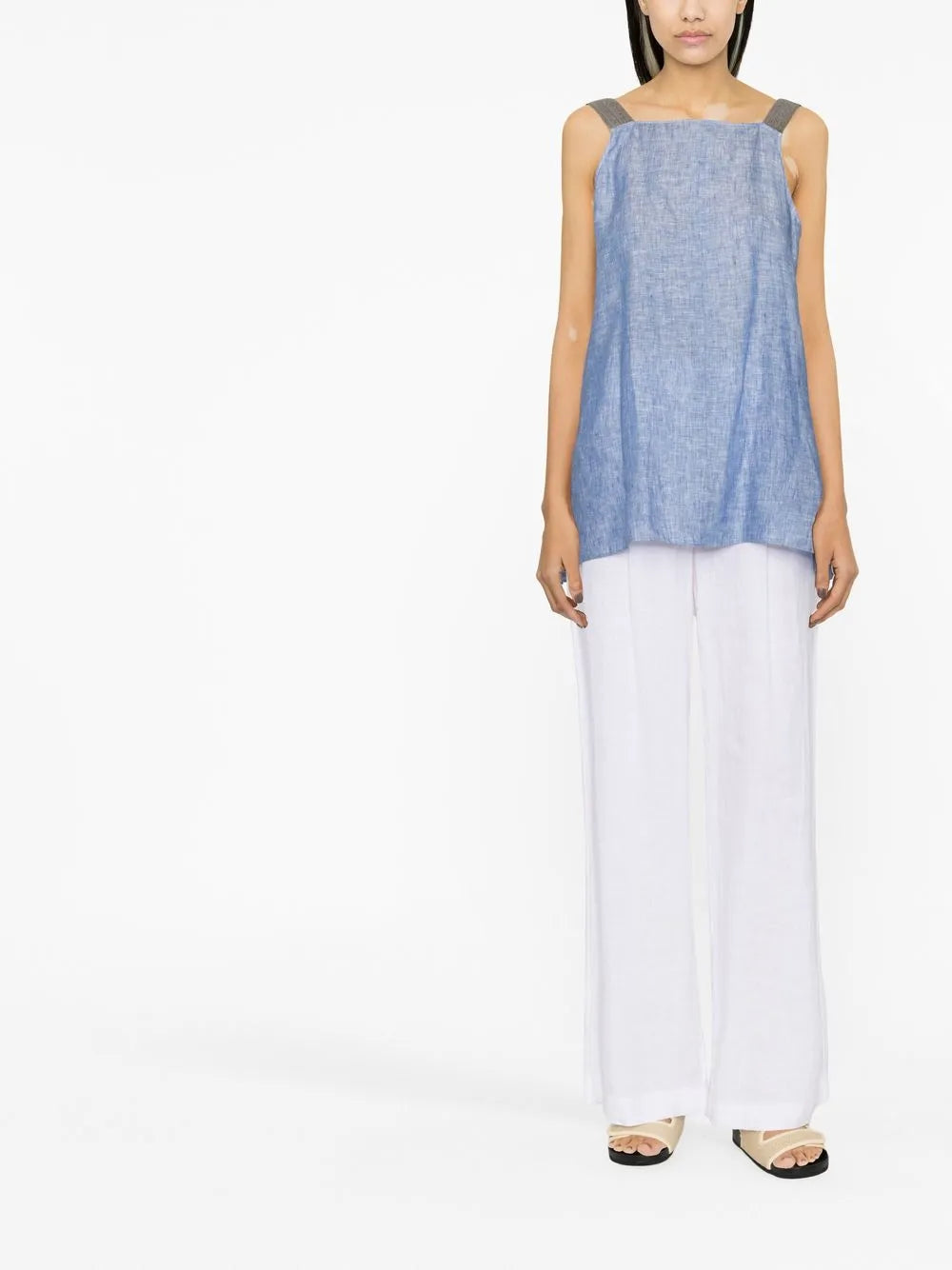 Metallic Strap Linen Top