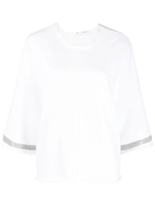 Bead-Trimmed Frayed-Edge Top