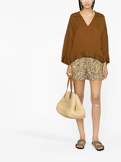 V-Neck Long-Sleeved Blouse