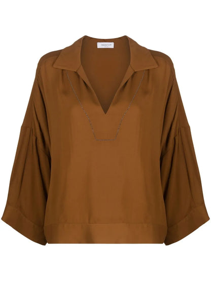 V-Neck Long-Sleeved Blouse