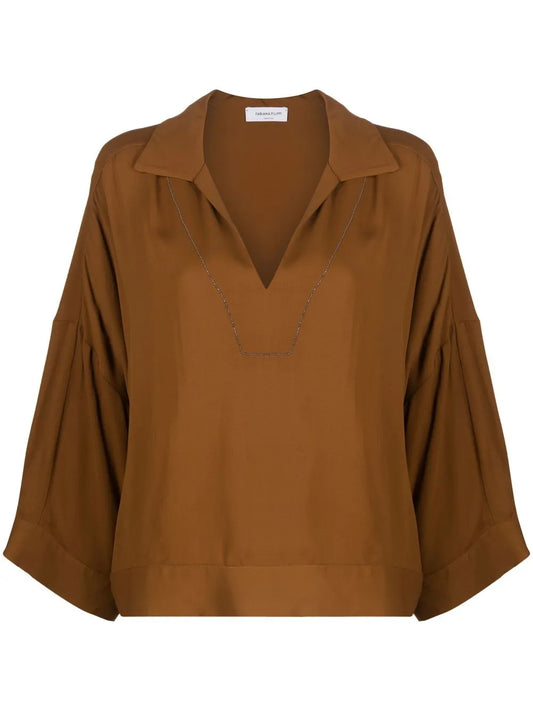 V-Neck Long-Sleeved Blouse