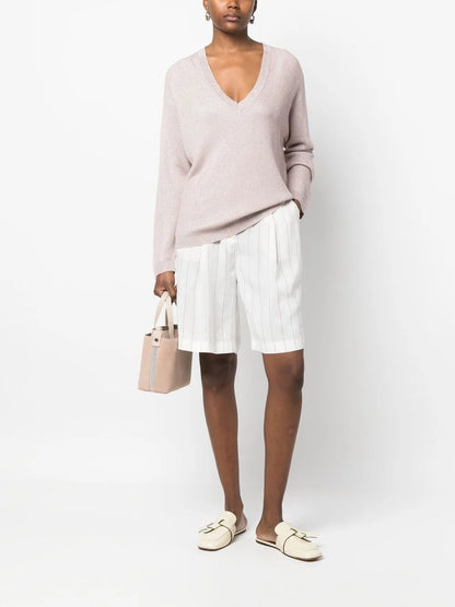 Glitter-Detail V-Neck Sweater