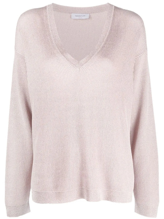 Glitter-Detail V-Neck Sweater