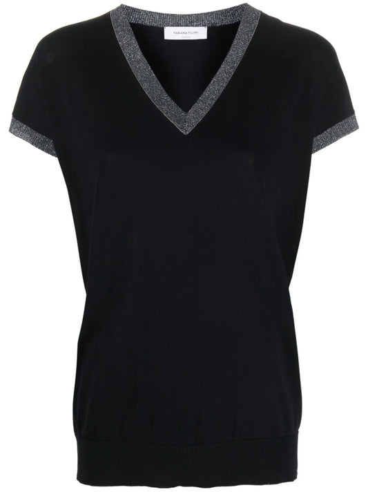 Glitter-Detailing Knitted Top