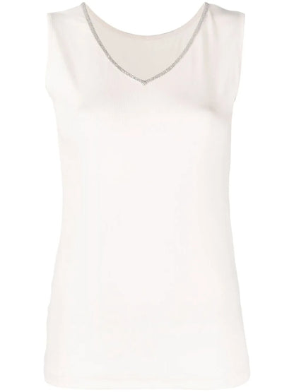 Bead-Embellished V-Neck Tank Top