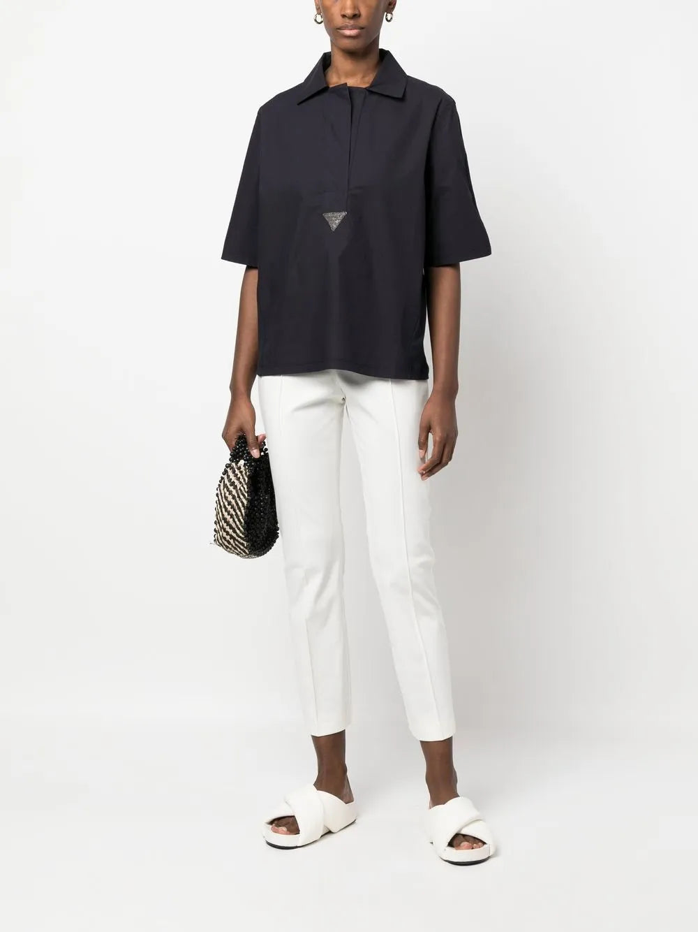 Triangle-Appliqué Short-Sleeve Shirt