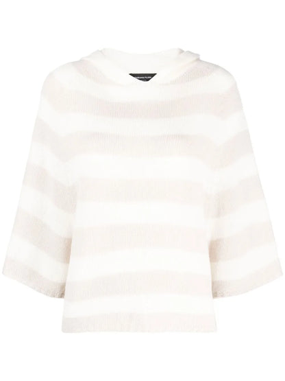 Striped Cashmere Hooded Top