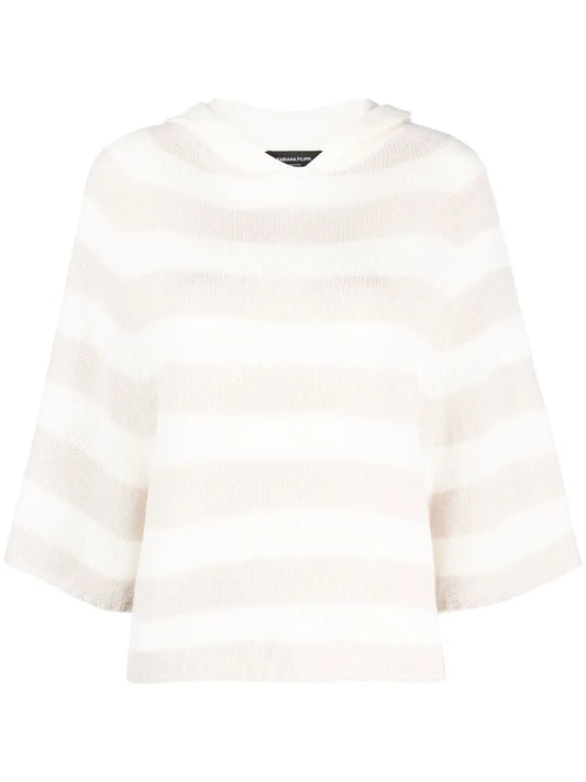 Striped Cashmere Hooded Top