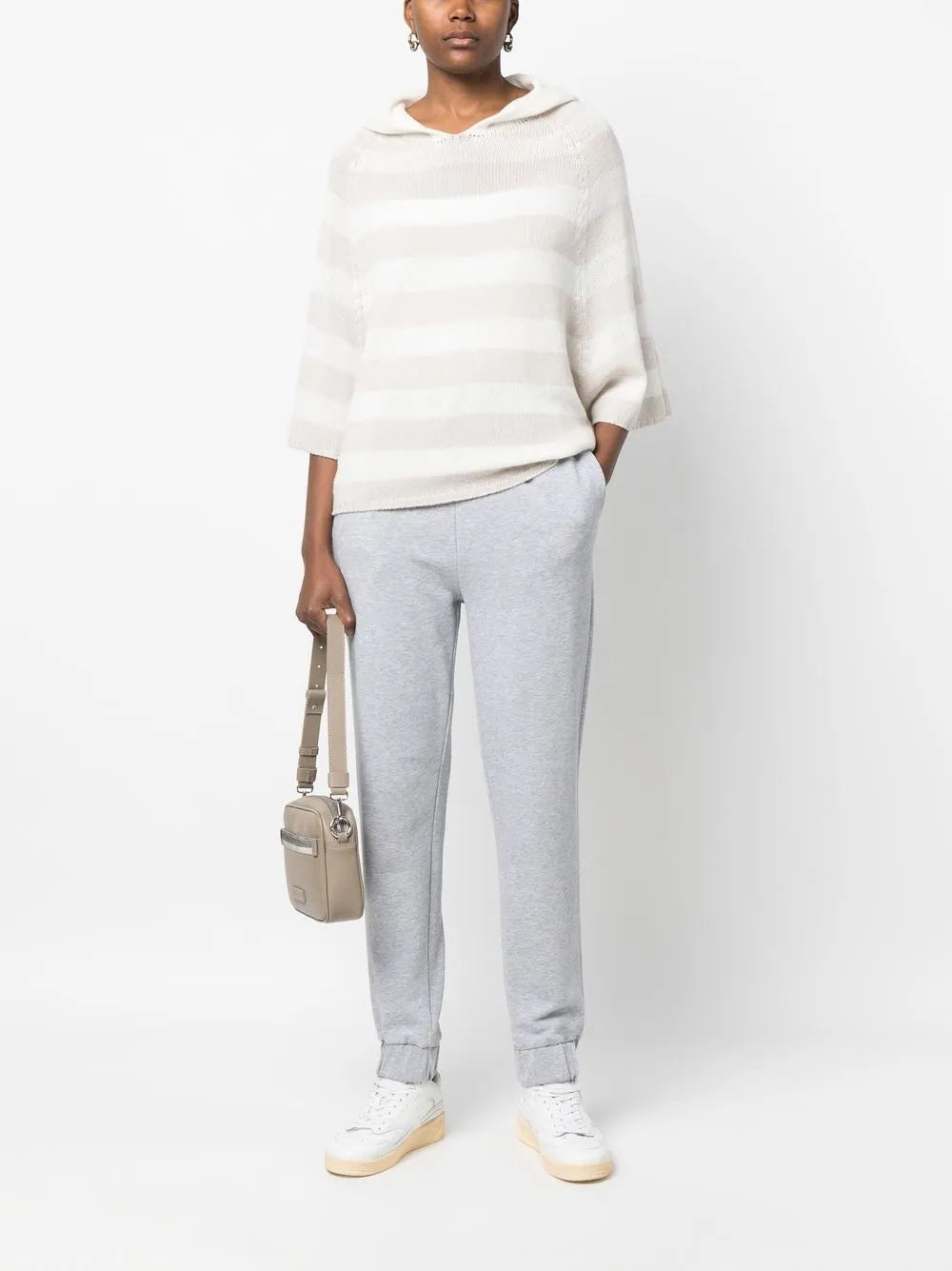 Striped Cashmere Hooded Top