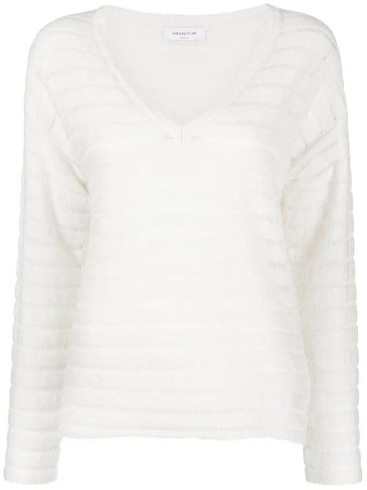 Striped V-Neck Knit Jumper
