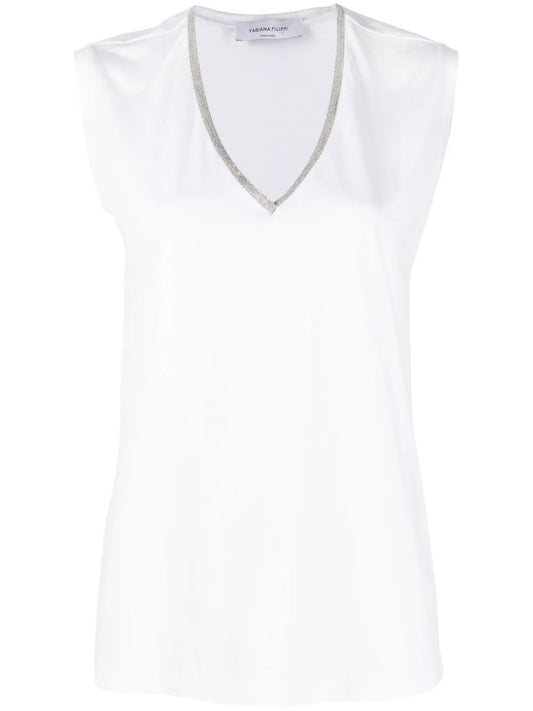 Monili Embellished V-Neck Tank Top