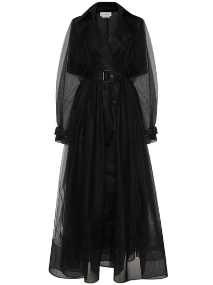 Belted Waist Tulle Trench Coat