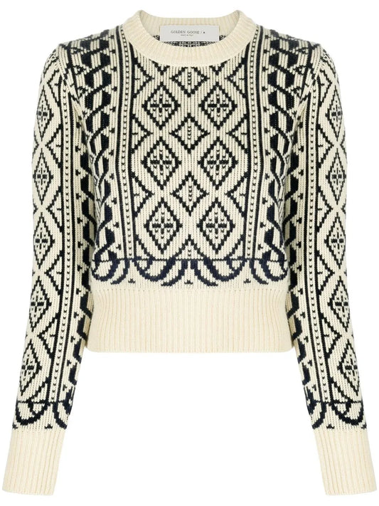 Geometric-Pattern Cropped Jumper