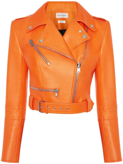 Cropped Leather Biker Jacket
