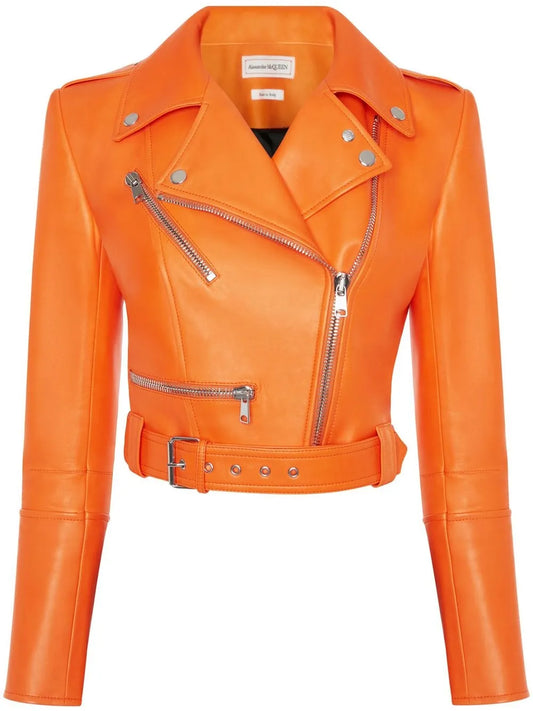 Cropped Leather Biker Jacket