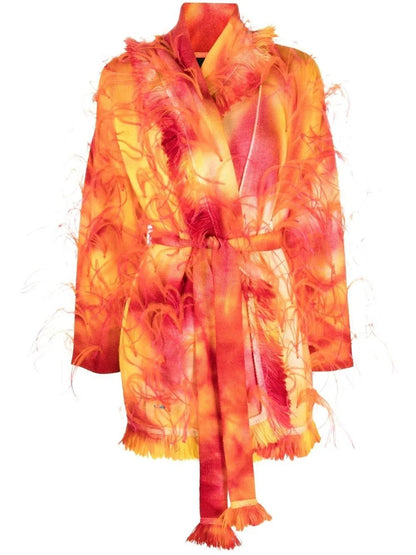 Sunset Feather-Trim Cardigan