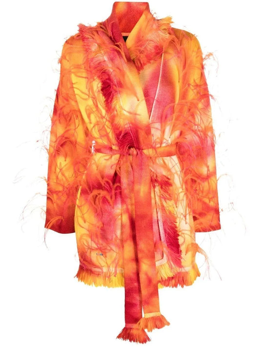 Sunset Feather-Trim Cardigan