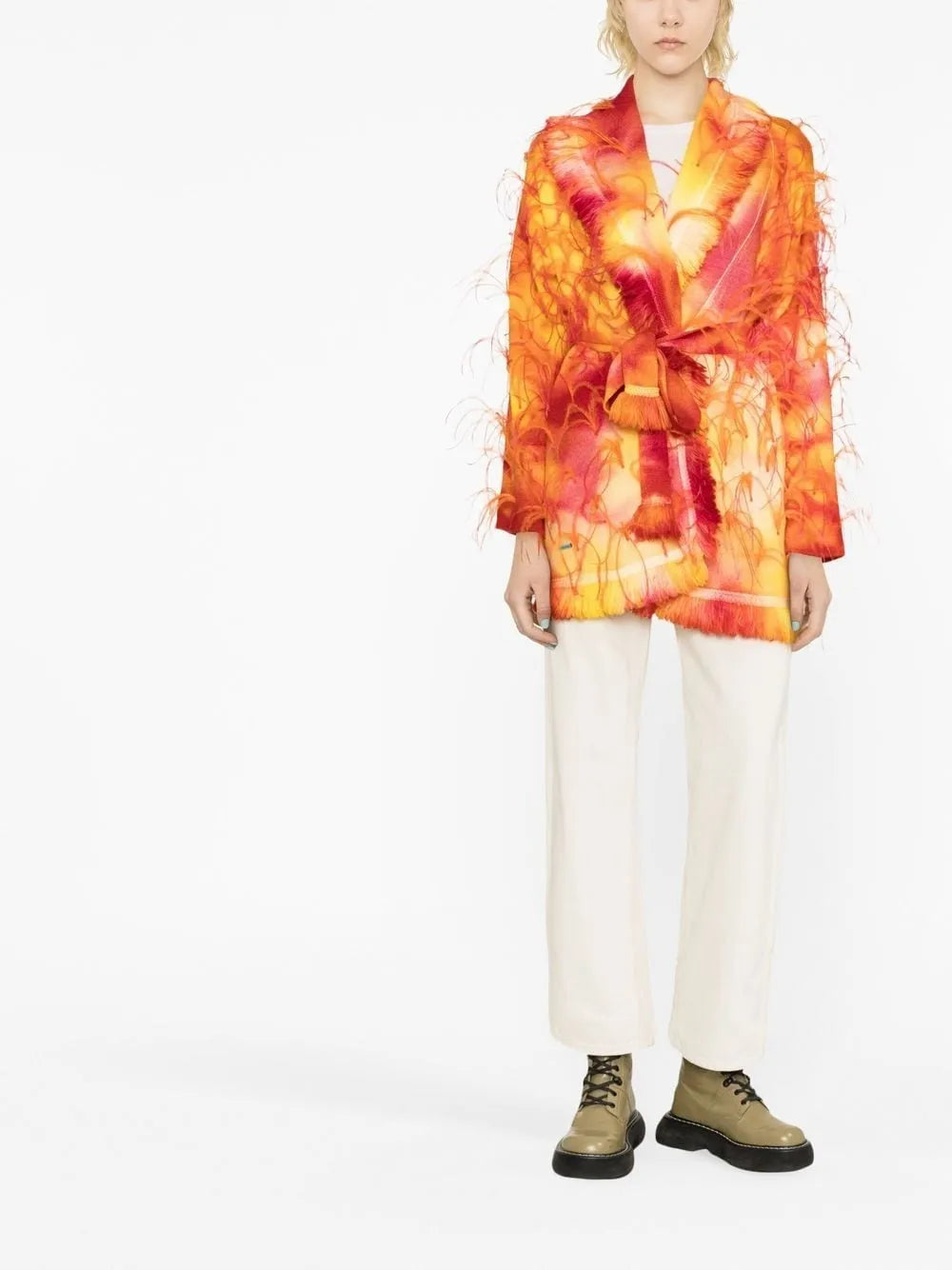 Sunset Feather-Trim Cardigan