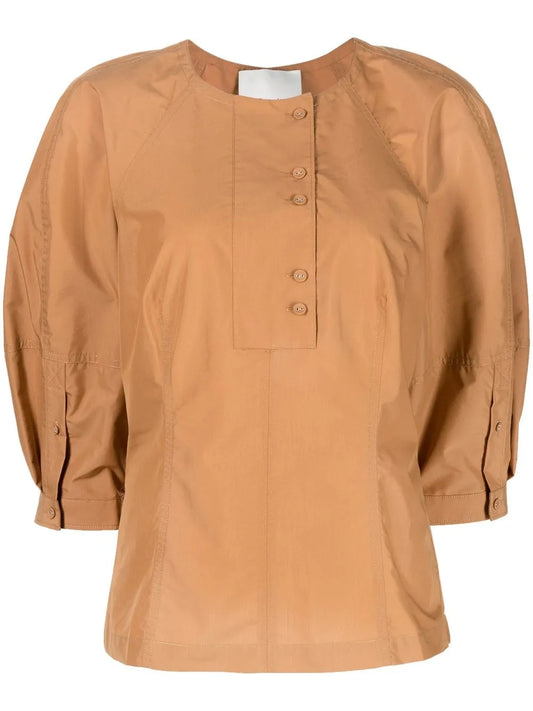 Puff-Sleeves Poplin Blouse