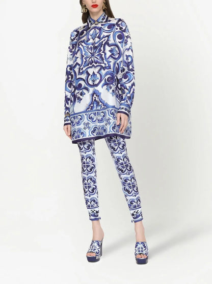 Majolica-Print Silk Shirt