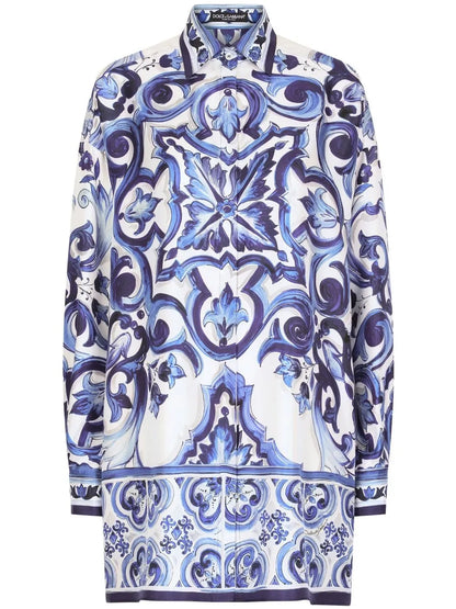 Majolica-Print Silk Shirt