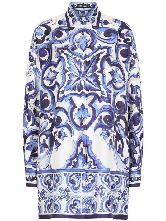 Majolica-Print Silk Shirt