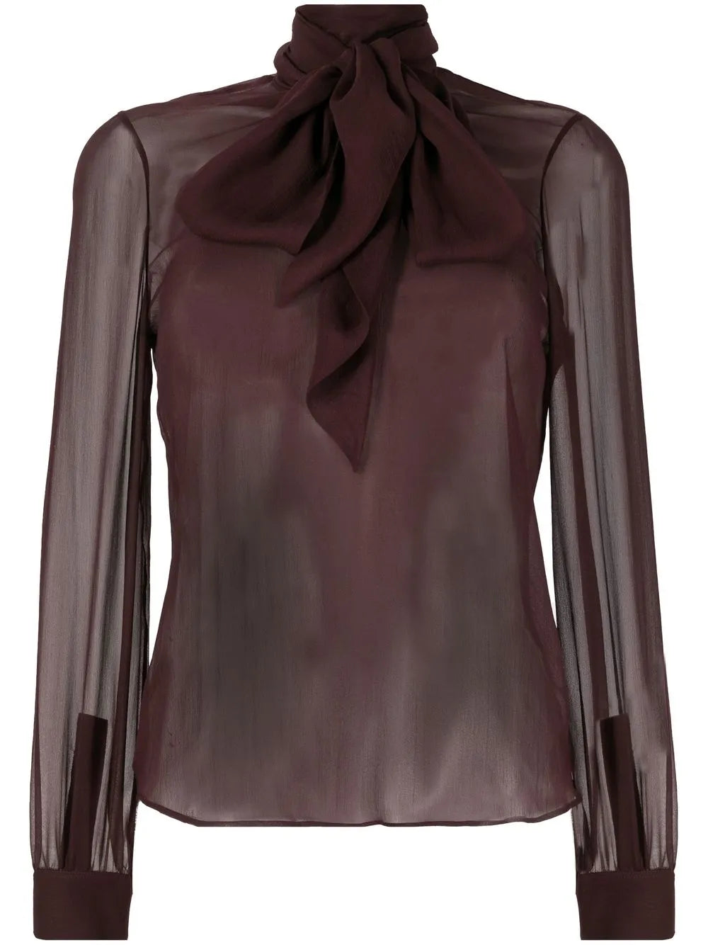 Tied-Collar Semi-Sheer Blouse