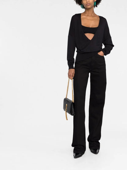 Plunging V-Neck Knit Top