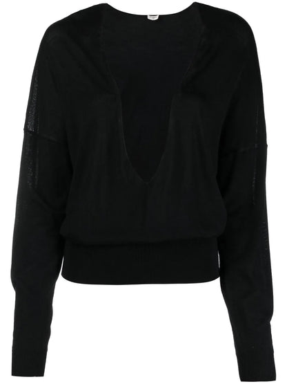 Plunging V-Neck Knit Top