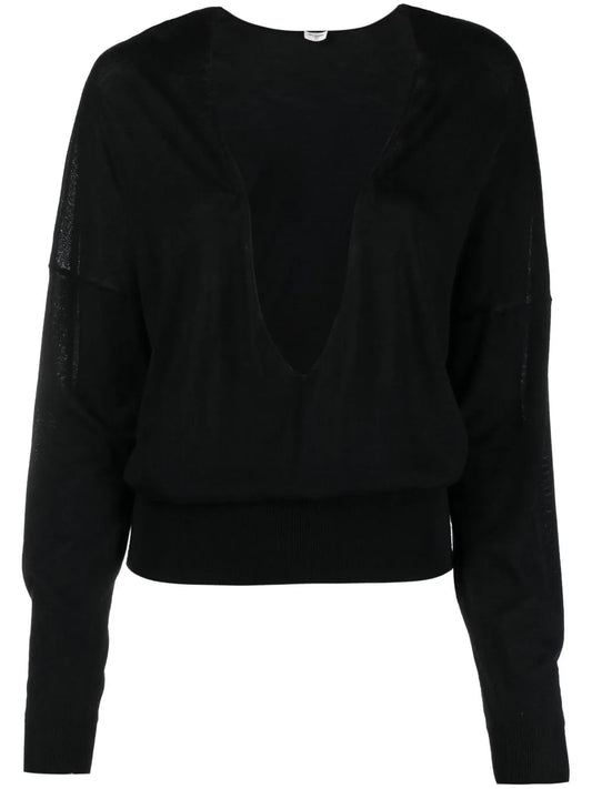 Plunging V-Neck Knit Top