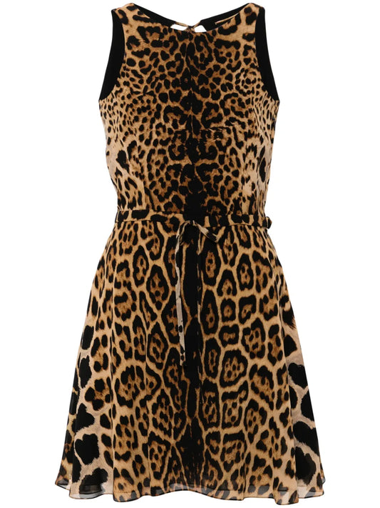 Leopard-Print Silk Mini Dress