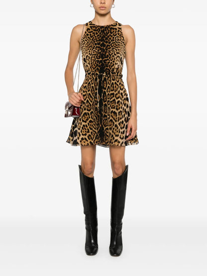 Leopard-Print Silk Mini Dress