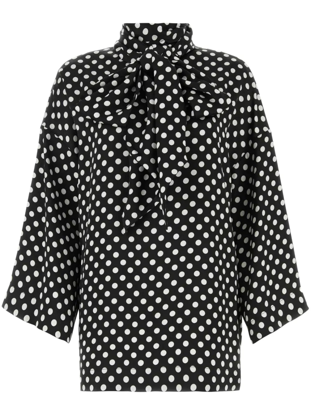 Polka-Dot Pussy-Bow Blouse