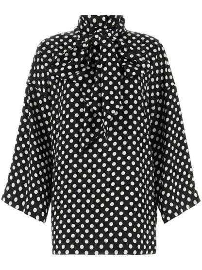 Polka-Dot Pussy-Bow Blouse