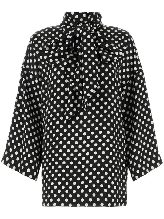 Polka-Dot Pussy-Bow Blouse