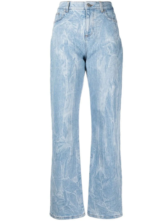 Crinkle-Effect Straight-Leg Jeans