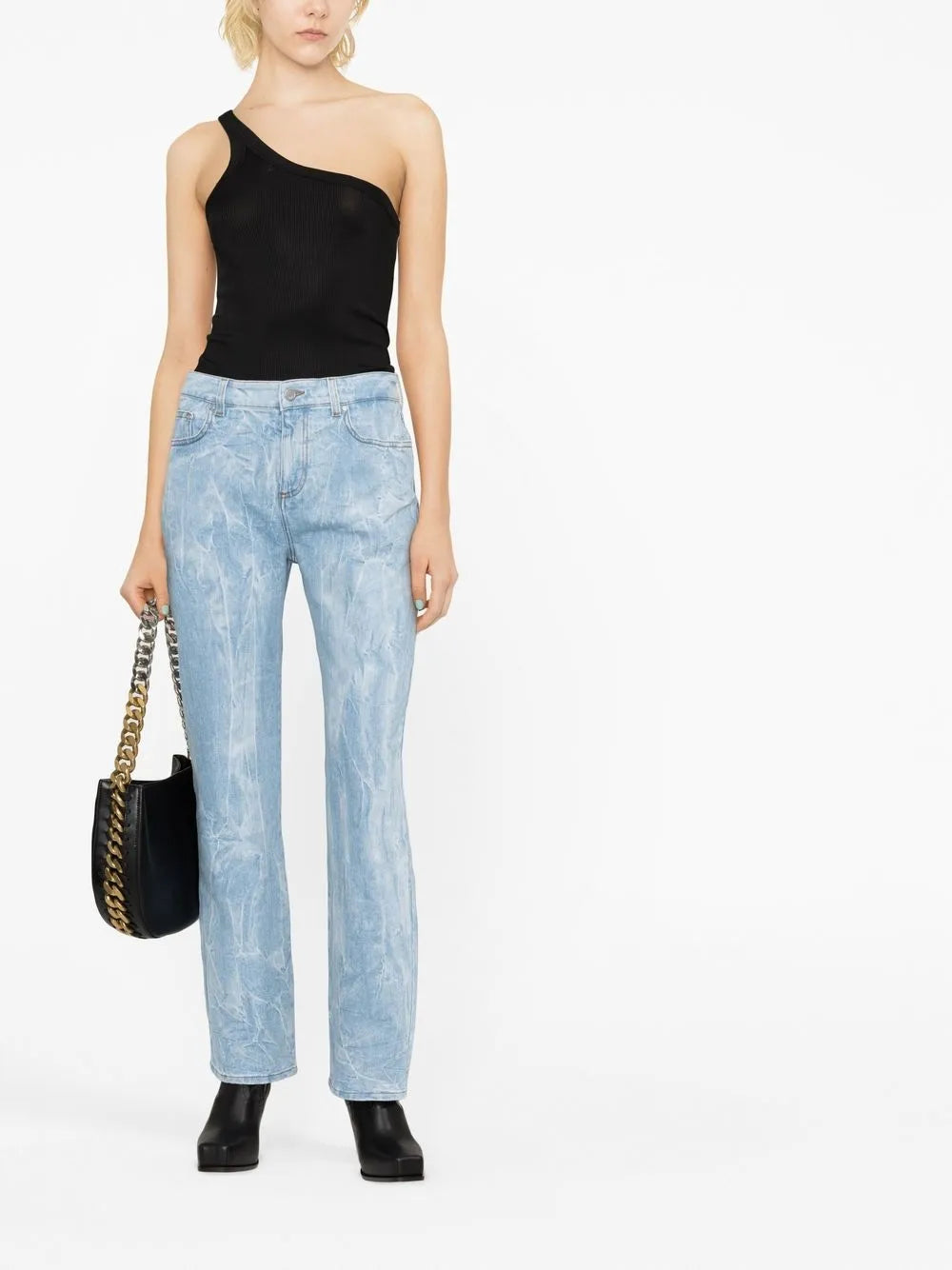 Crinkle-Effect Straight-Leg Jeans