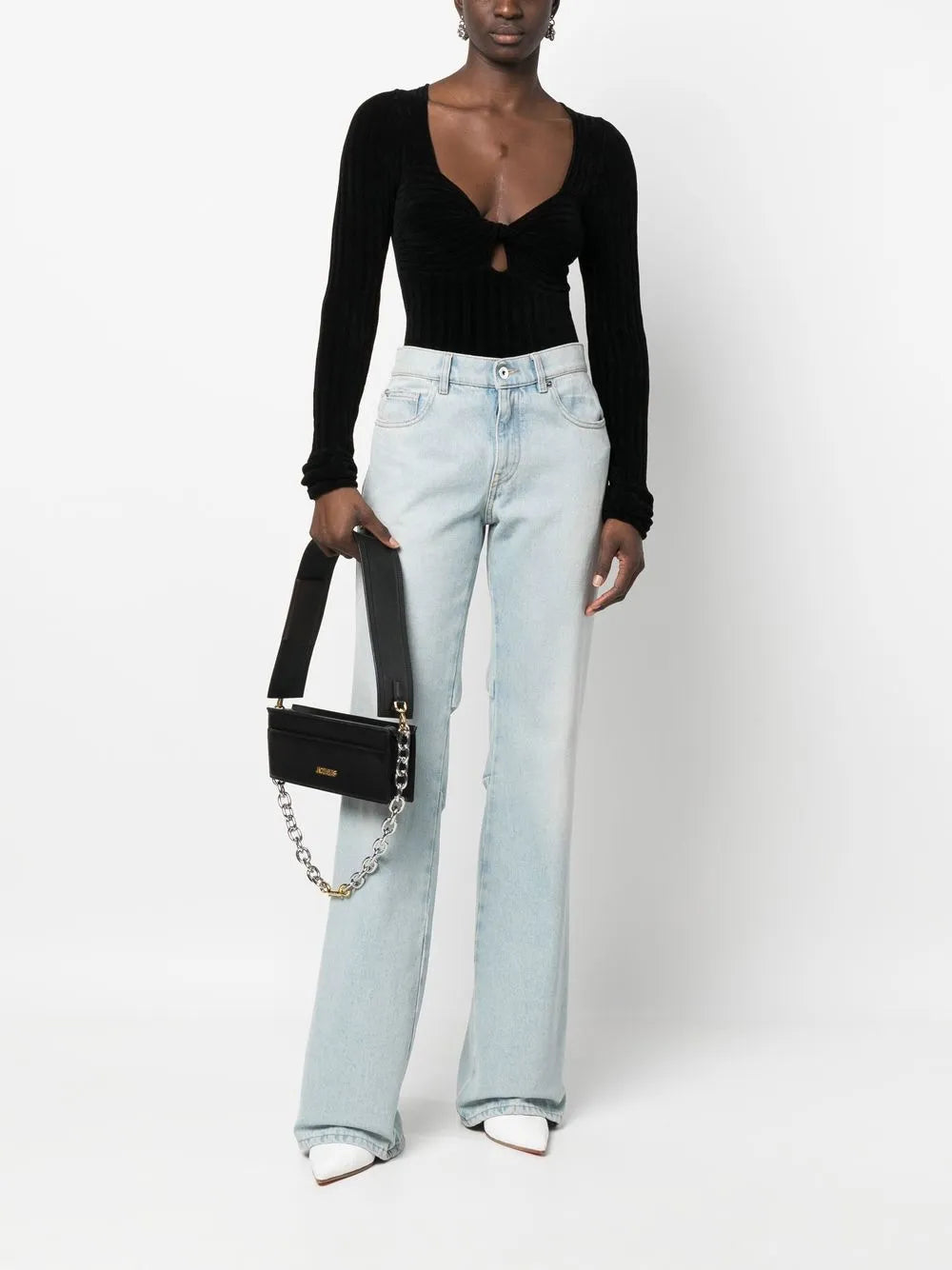 Twist-Front Ribbed Long-Sleeve Top