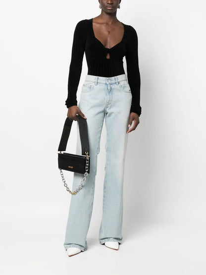 Twist-Front Ribbed Long-Sleeve Top