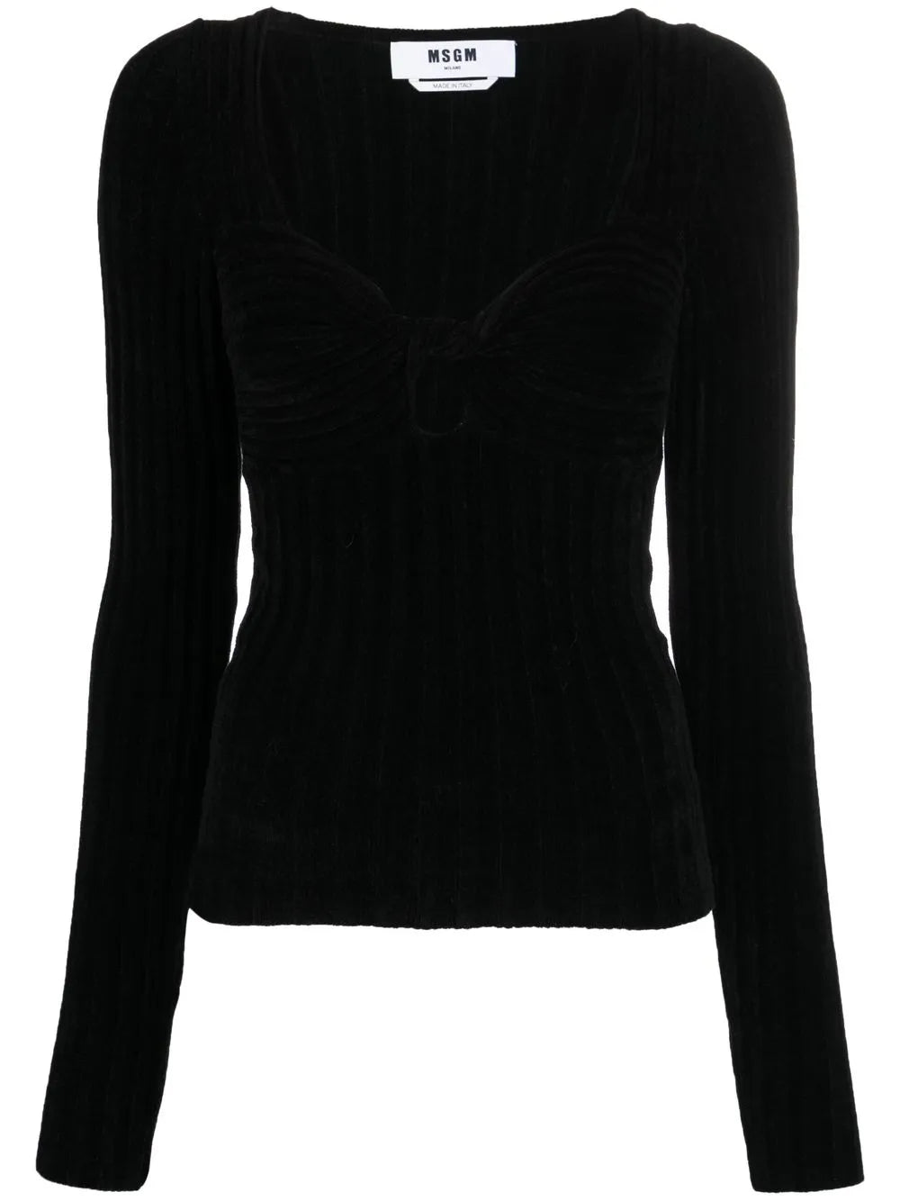 Twist-Front Ribbed Long-Sleeve Top