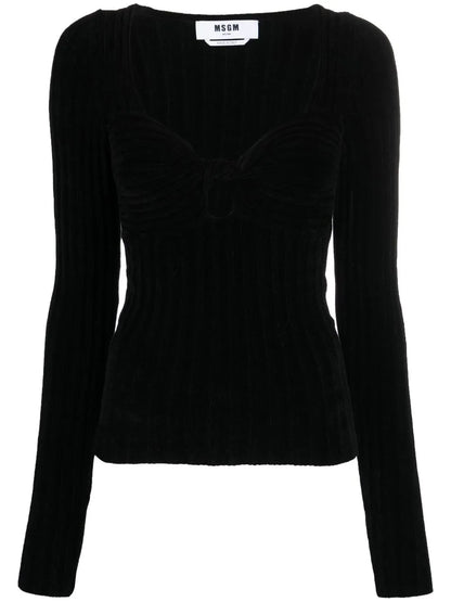Twist-Front Ribbed Long-Sleeve Top