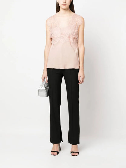 Semi-Sheer Lace-Panelled Top