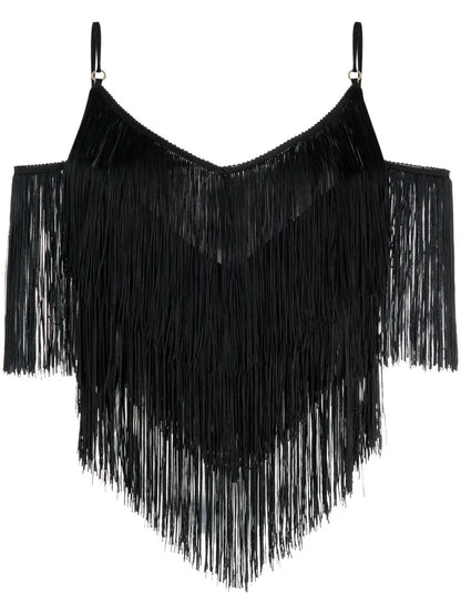 Fringe-Detail Drop-Shoulder Top