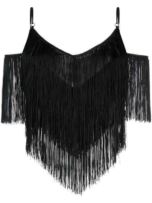 Fringe-Detail Drop-Shoulder Top