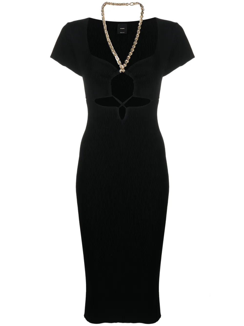 Chain-Strap Cutout Ribbed-Knit Midi Dress
