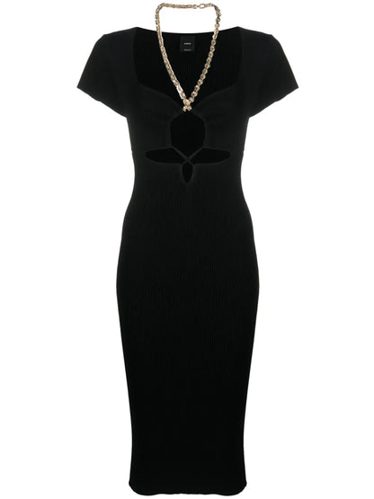 Chain-Strap Cutout Ribbed-Knit Midi Dress